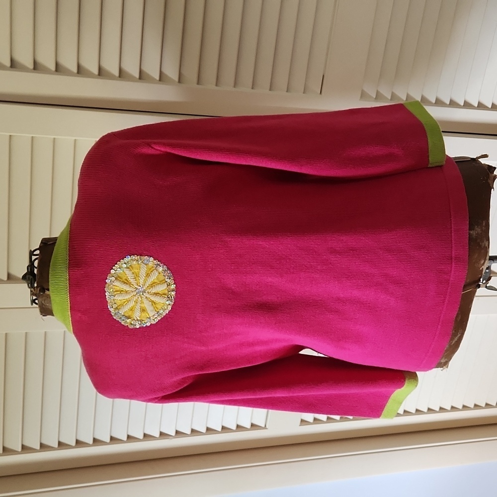 Jack B. Quick VTG 90s Beaded Sequin Cardigan Size M Pink Lime and Orange Holiday - Picture 7 of 10